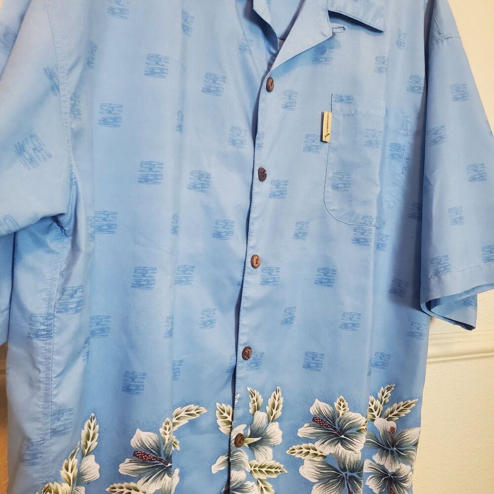 Coconut Pier Men's Blue Hibiscus Floral Hawaiian Shirt Size XL Microfiber - Picture 10 of 12
